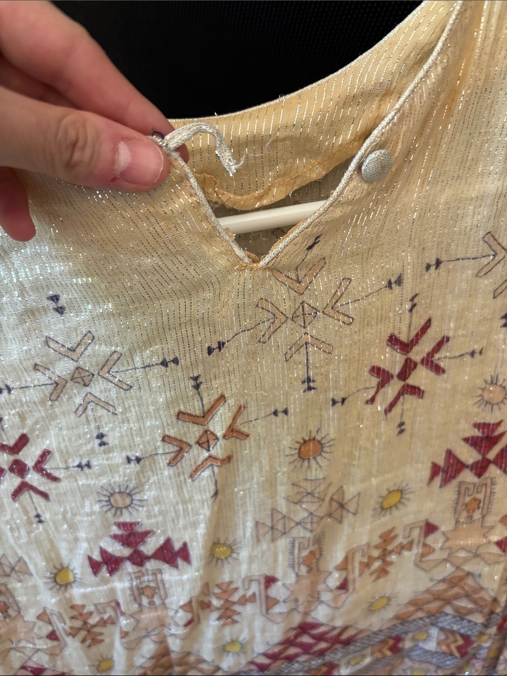 Embroidered Cream Boho Sleeveless Blouse with Red & Yellow Motif - Picture 4 of 16